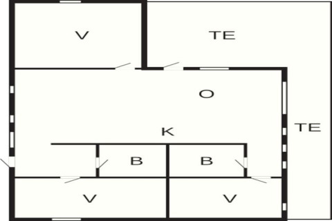 Plan d'une maison de vacances pour 6 personnes à Øster Assels, Danemark, avec chambres et terrasse.