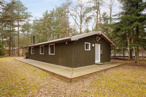 Chalet de madera para 6 personas en Store Fuglede, Dinamarca, rodeado de bosque y naturaleza.