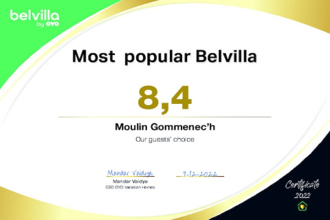 Certificado de la casa de naturaleza Belvilla más popular en Francia, Ancient windmill Gommenec'h, 8,4 en 2022.