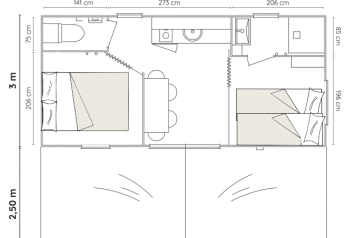 Floor plan of the Cocosweet Ecolodge safari tent at Ushuaïa Villages Le Parc de la Grève, France.