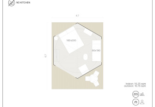 Plan de la Bell Tent à Wecamp San Sebastián, Espagne, pour 3 personnes, sans salle de bain ni cuisine.