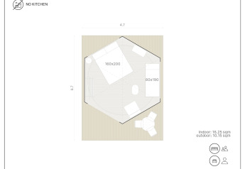 Floor plan of Bell Tent at Wecamp San Sebastián, Spain; sleeps 3, showing no kitchen, shower, or bathroom.