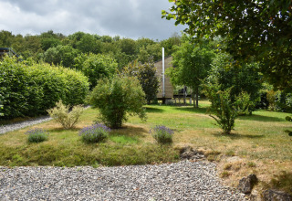 Giardino verde con cespugli e alberi davanti alla casa mobile Holiday home Terra 2 Persons in Germania.