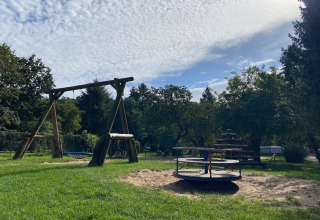 Speeltuin met schommels en draaimolen bij Type C House 363 364 361 362 in Duitsland, groene omgeving.