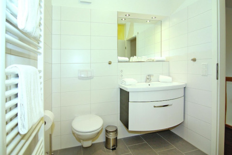 Moderne badkamer in Ostseeresort Dampland-Terrace house HiPr in Duitsland met toilet en wastafel.