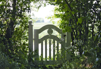 Cancello da giardino bianco tra la vegetazione presso Holiday home Damp 90 mq 5 Persons in Germania.