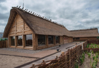 Foto van Nurdachhaus lodge, 85 m², met rieten dak en houten gevel, moderne sfeer in Duitsland.