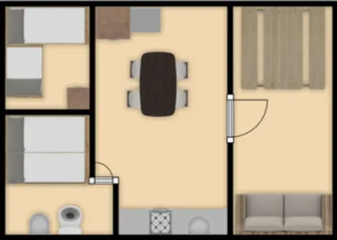 Floor plan of the tiny house Camper Lodge at Family holiday park Krieghuusbelten in the Netherlands.