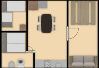 Floor plan of the tiny house Camper Lodge at Family holiday park Krieghuusbelten in the Netherlands.