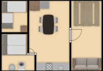 Floor plan of the tiny house Camper Lodge at Family holiday park Krieghuusbelten in the Netherlands.