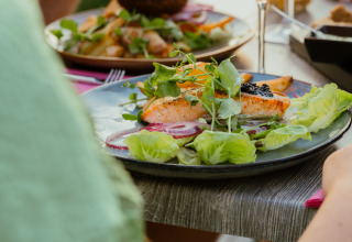 Salmone grigliato con insalata fresca e caviale al MarinaPark Residentie Bloemendaal, Paesi Bassi.