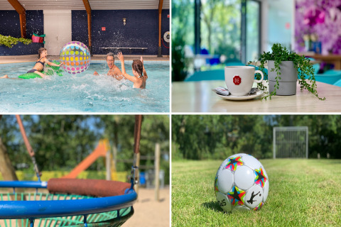 Familieaktiviteter ved Chalet i Sint Maartenszee, Holland, nær sandstrand: pool, kaffe, park og fodbold.
