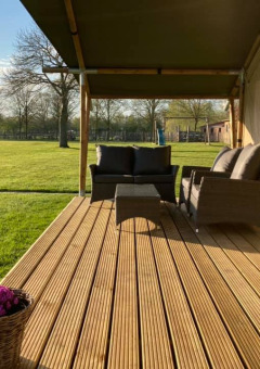 Terrazza della tenda - Camping de Peelweide - Vodatent - Grashoek, Limburgo, Paesi Bassi