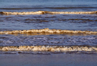 Kabbelende golven bij het strand van Beach Resort Nieuwvliet-Bad 16 in Nederland spoelen aan.