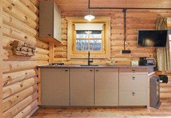 Accogliente angolo cucina nello chalet Park «Duc de Brabant 3» nei Paesi Bassi con interni in legno e moderni.