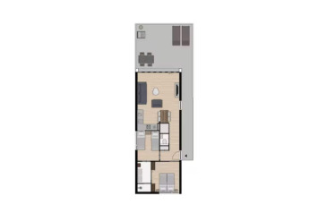 Plan d'une maison de vacances à Holiday Park Klein Vink 24, Pays-Bas, avec séjour, cuisine et chambre.