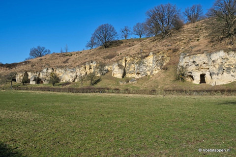Collina con grotte e alberi presso il Biebosch Sunshower Lodge nei Paesi Bassi in una giornata limpida