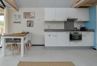 Moderne keuken en eetruimte in het strandhuis Sea Lodges Bloemendaal 2, Nederland, met lichte sfeer.