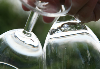 Close-up of two wine glasses clinking, taken at Holiday park «Tolplas 19» in the Netherlands.
