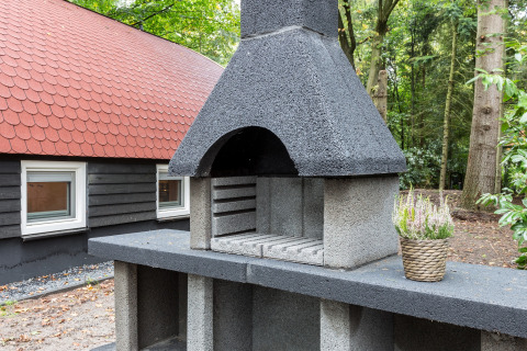 Udendørs grillplads af beton ved en hytte i skoven nær Residence De Eese 22, Holland.