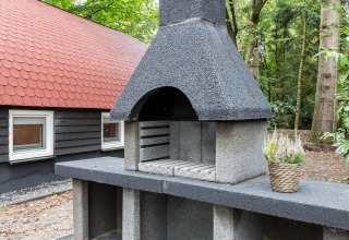 Udendørs grillplads af beton ved en hytte i skoven nær Residence De Eese 22, Holland.