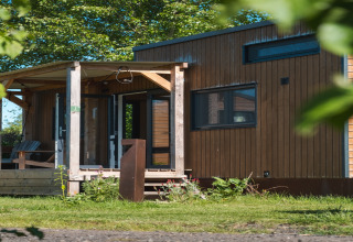 Acogedora tiny house para 2 personas en Países Bajos, rodeada de vegetación y luz natural.