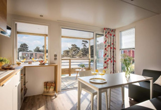 Bright living room in the Terrace Lodge 2 chalet in the Netherlands, featuring a terrace and scenic view.