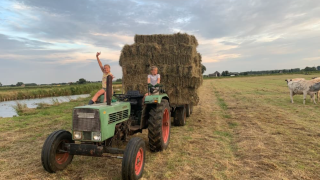 Tractor with children - Farm Campsite Swarthoeve - Vodatent - Wormer, North Holland, Netherlands