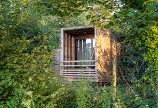 The Cottage glamping accommodatie van YourNature, een houten huisje verscholen in zomerse natuur.