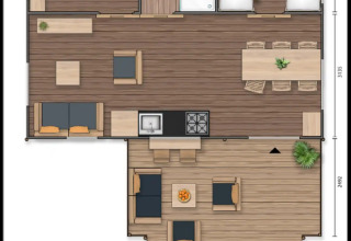 Planimetria del Luxury Lodge «Diva» al Centro Vacanze San Marino con due camere da letto e un’ampia terrazza.