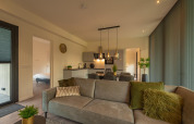 Salon et cuisine modernes à Forest Lodge au Holiday Park BreeBronne, Pays-Bas, décor chaleureux et contemporain.