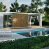 Modern glamping accommodation with pool and terrace surrounded by nature at Zaton Holiday Resort near Zadar.