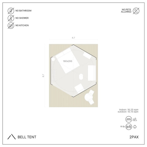 Plan de la Bell Tent à Wecamp Cudillero, Espagne, sans salle de bain, douche ni cuisine, animaux non admis.