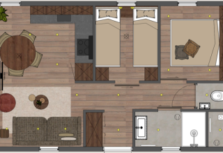 Plan de l'Arlberg Cabin au Austriaparks Camping Arlberg en Autriche, montrant un intérieur moderne.