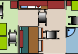 Plan du Mobile home Comfort PMR HELIOS au Flower Camping La Pointe du Talud en France, entièrement accessible.