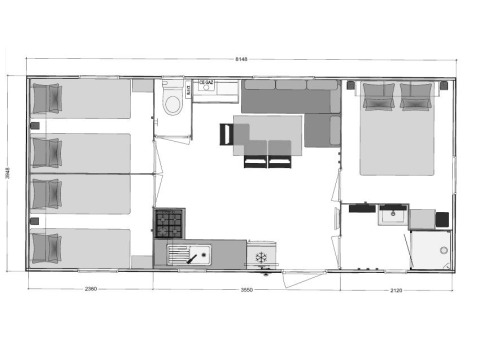Plattegrond van Comfort Mobile home met 3 slaapkamers op Camping Paradis Family des Issoux, Frankrijk.