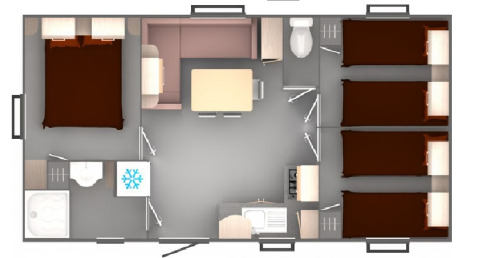 Planimetria di Stacaravan CONFORT 30m² al Family's Camping Le Savoy con aree letto e soggiorno ben visibili.
