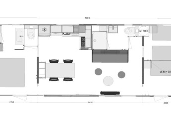 Plattegrond van Paradijs Luxe Stacaravan met jacuzzi bij Camping Paradis Family des Issoux in Frankrijk.