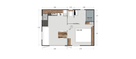 Floor plan of Premium Mobile Home with 1 bedroom at Flower Camping Provence Vallée, France.
