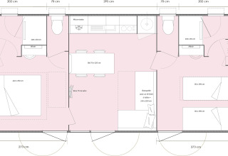 Planimetria della Premium Mobile Home con 2 camere da letto al Flower Camping Provence Vallée in Francia.