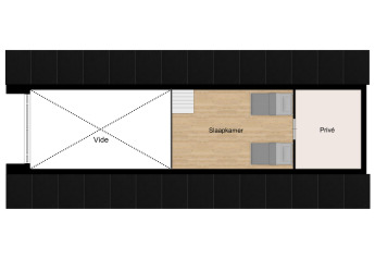 Plano de la planta superior de Forest villa «De Bosburcht» incluyendo dormitorio, sala privada y entrepiso.