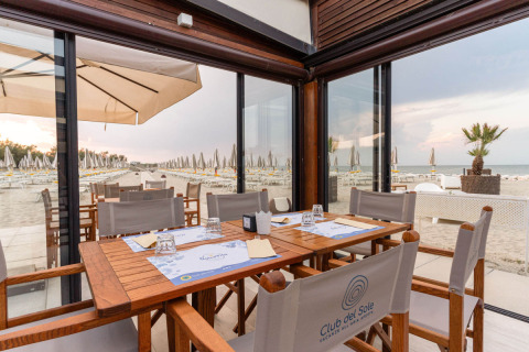View from a restaurant at the beach at Spina Family Collection Campsite in Emilia-Romagna, Italy.