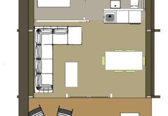 Plano de la tienda XL Twentse con baño privado en el centro vacacional 't Schuttenbelt, Países Bajos.