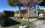 Mobilheim „New Horizon“ auf dem Flower Camping Provence Vallée in Frankreich, umgeben von grüner Natur.