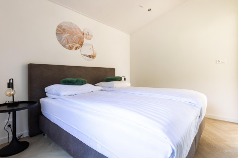 Chambre moderne à la Villa Waterzicht Luxe avec baignoire au Holiday park Molenvelden, Pays-Bas.