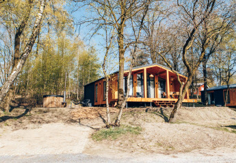 Photo du lodge Hill Side Scandi à Wilsumer Berge en Allemagne, entouré d’arbres et de verdure.