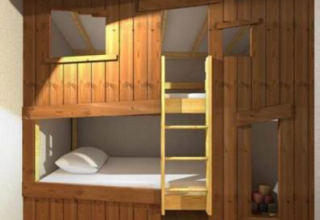 Wooden bunk bed inside Log cabin ‘Cotton Comfort’ safari tent at Flower Camping Le Bel Air, France.