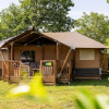 Glamping accommodation at Inselcamping Kollersee with a safari tent in green Rheinland-Pfalz, Germany.