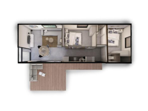 Planimetria di una lodge Sea House Comfort a Bloemendaal aan Zee, con due camere e zona giorno.