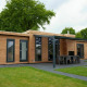 Moderne Veluwe Villa med sauna på Holiday park De Boshoek i Holland, med træfacade og udendørs terrasse.